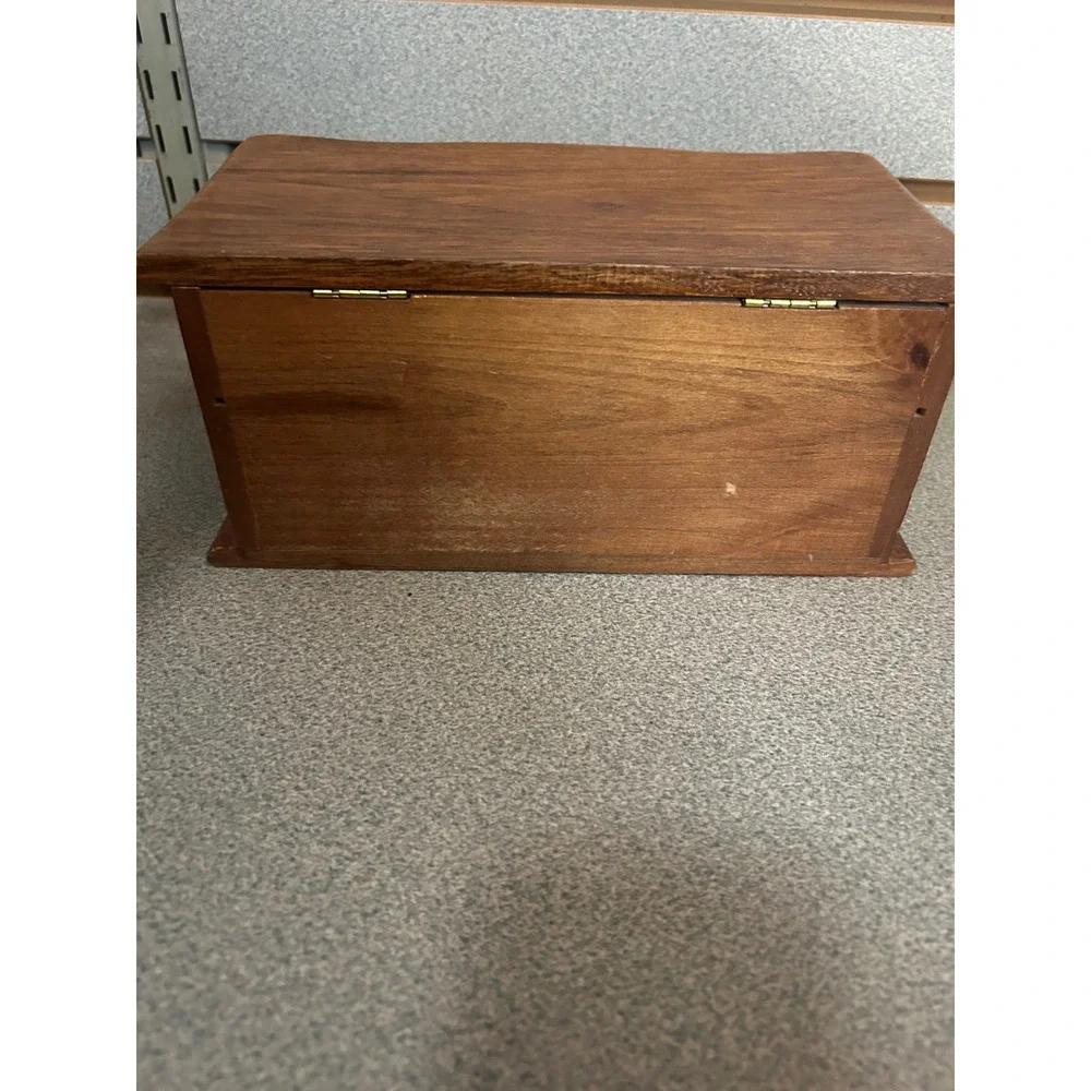 Vintage Wooden Jewelry Box Chest Mirror Ring Rolls 2 Drawers Brown Wood Storage